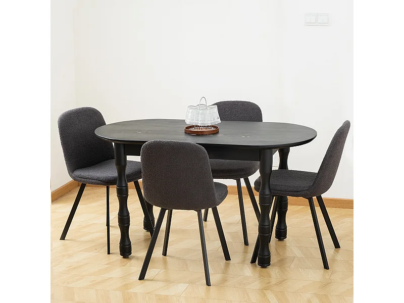 Set di 2 sedie da pranzo, tessuto in pile, struttura in metallo, grigio (44x41x89 cm)