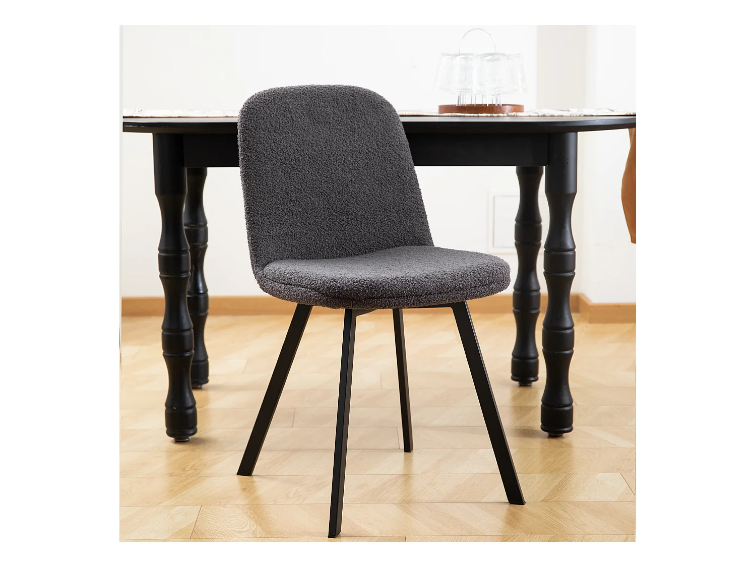 Set van 2 eetkamerstoelen, pluche-fleece stof, metalen frame, grijs (44x41x89 cm)