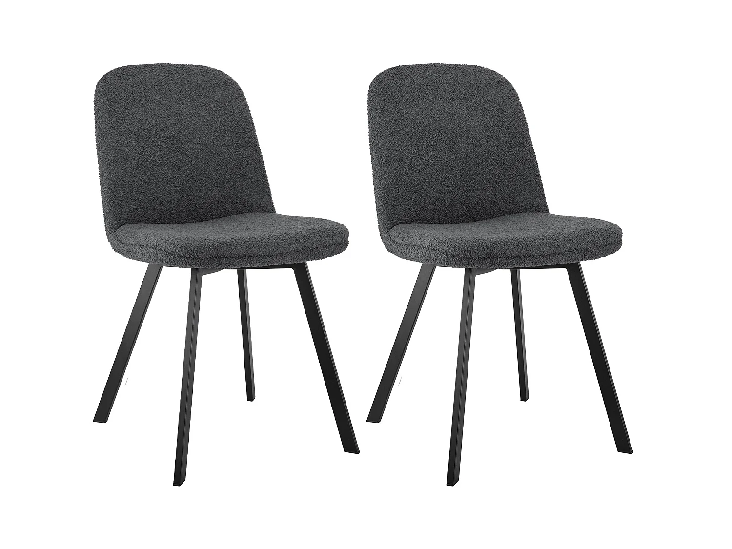 Set van 2 eetkamerstoelen, pluche-fleece stof, metalen frame, grijs (44x41x89 cm)