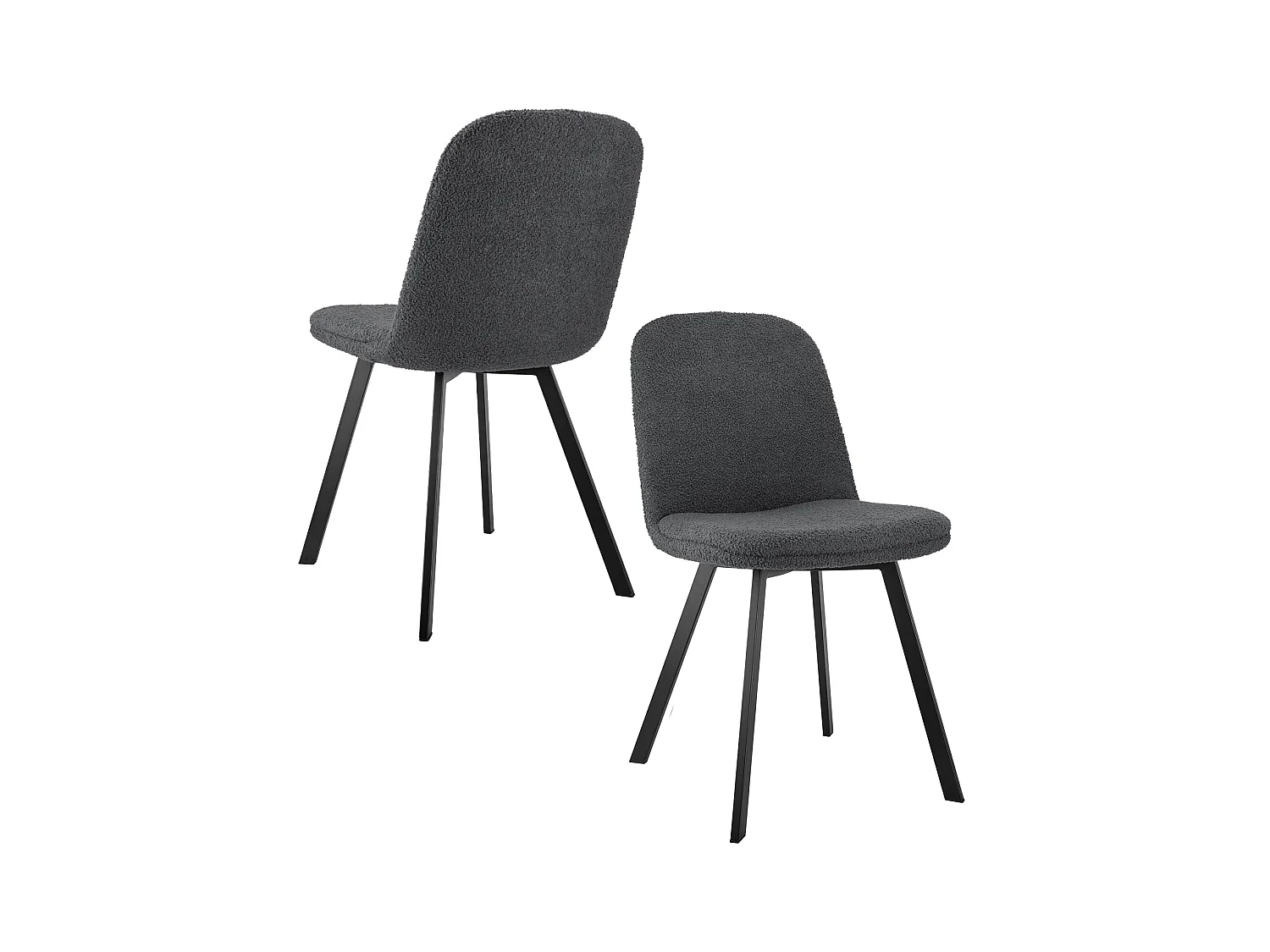 Set van 2 eetkamerstoelen, pluche-fleece stof, metalen frame, grijs (44x41x89 cm)