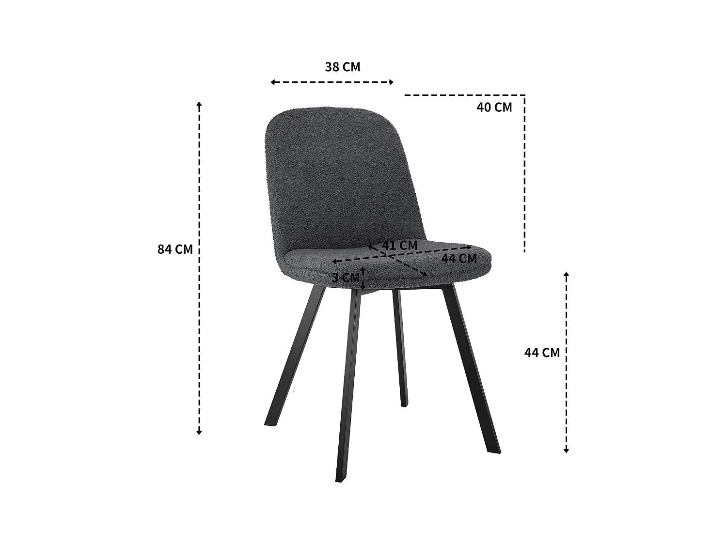 Set van 2 eetkamerstoelen, pluche-fleece stof, metalen frame, grijs (44x41x89 cm)