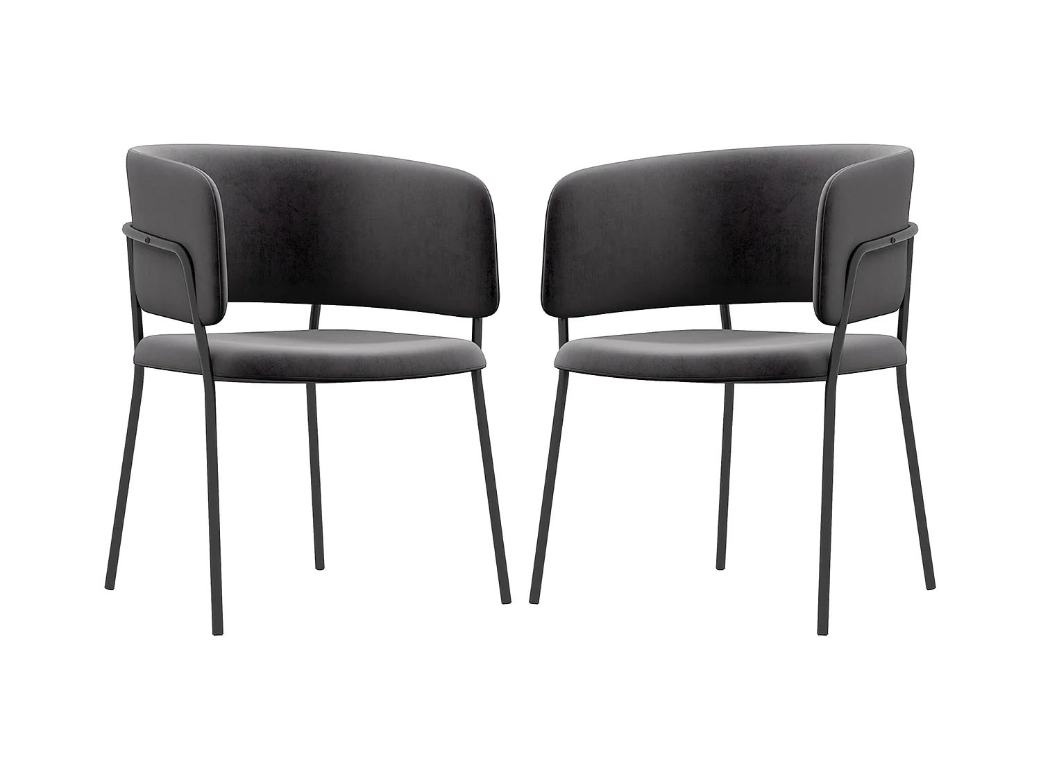 Set de 2 chaises de salle à manger, tissu lin, pieds en métal, gris (57x53x73 cm)