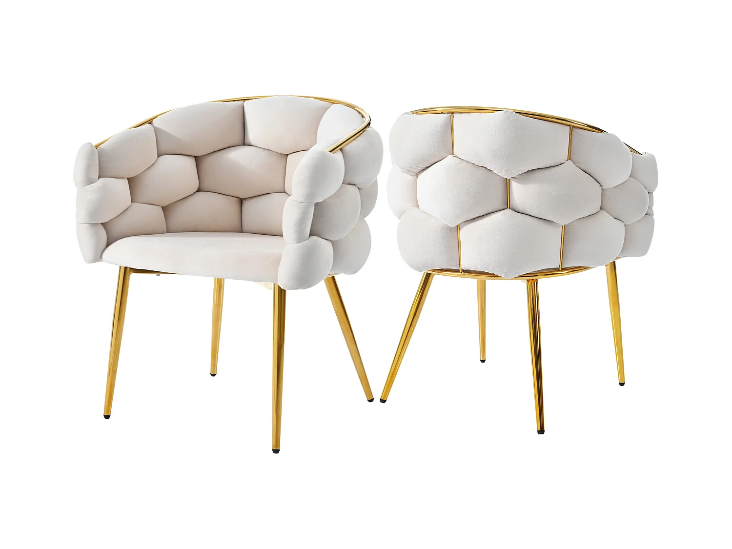 Chaises en velours luxueuses (2 pièces), chaises modernes, pieds en métal doré, beige (44x41x74 cm)