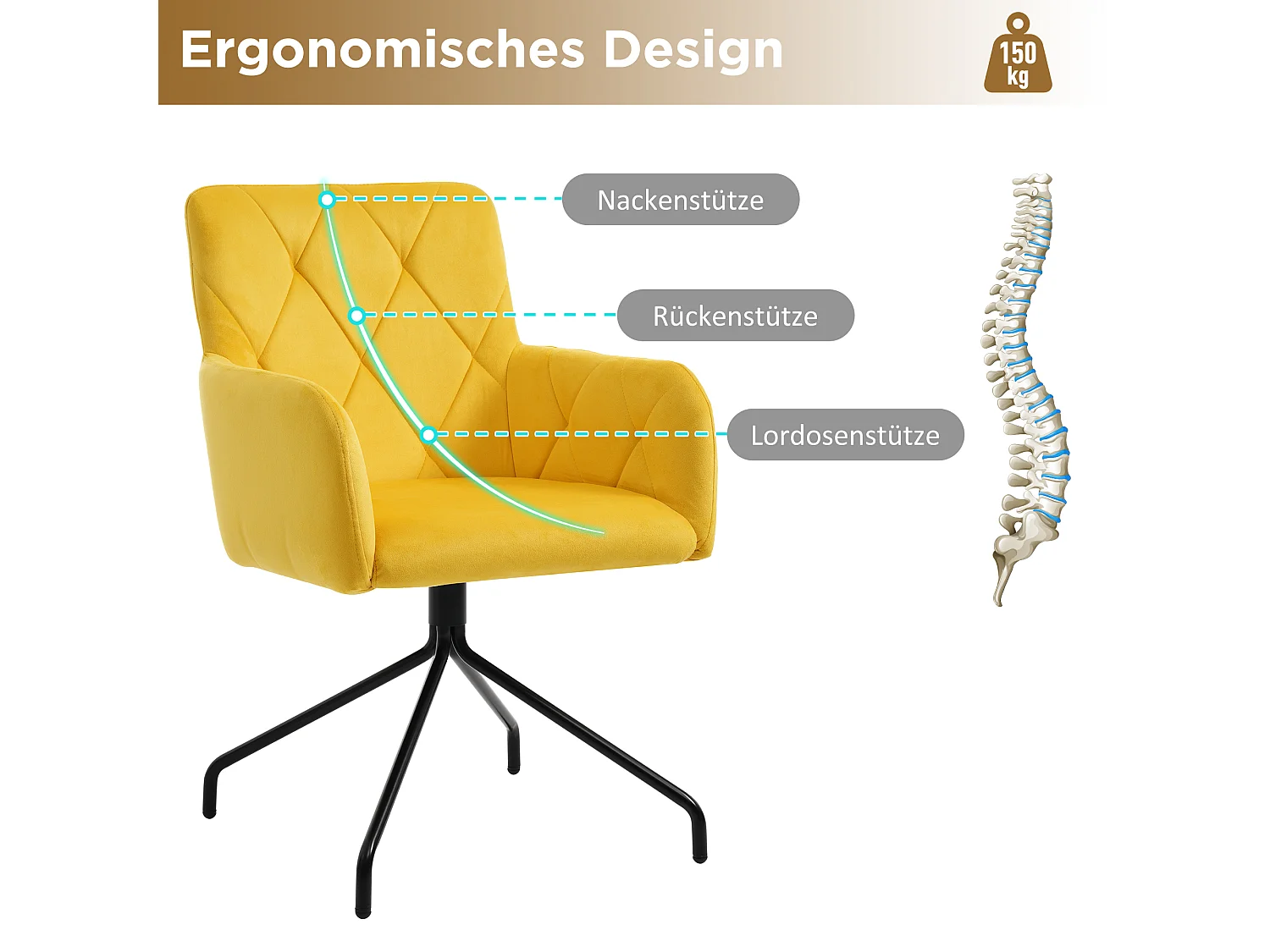 Set Di 8 Sedie Da Pranzo Moderne In Tessuto Lino Cachi - Imbottite Con Gambe In Metallo Nero