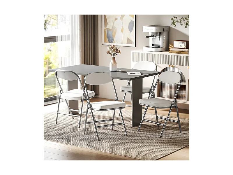 Opvouwbare stoel met gewatteerde rugleuning, set van 4 stoelen, metalen frame, crèmekleur, (48,5x45x82 cm)
