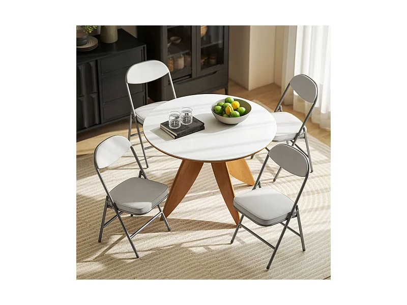 Opvouwbare stoel met gewatteerde rugleuning, set van 4 stoelen, metalen frame, crèmekleur, (48,5x45x82 cm)