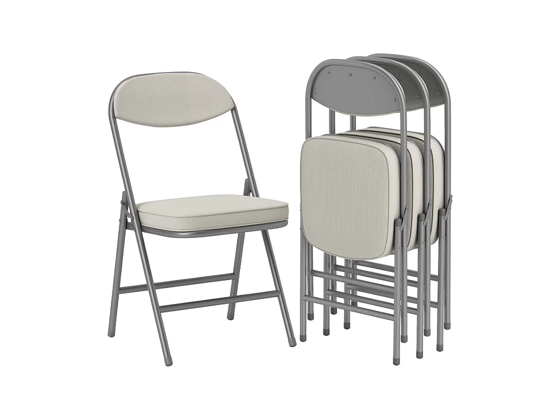 Silla plegable con respaldo acolchado, juego de 4 sillas, estructura de metal, color crema, (48,5x45x82 cm)
