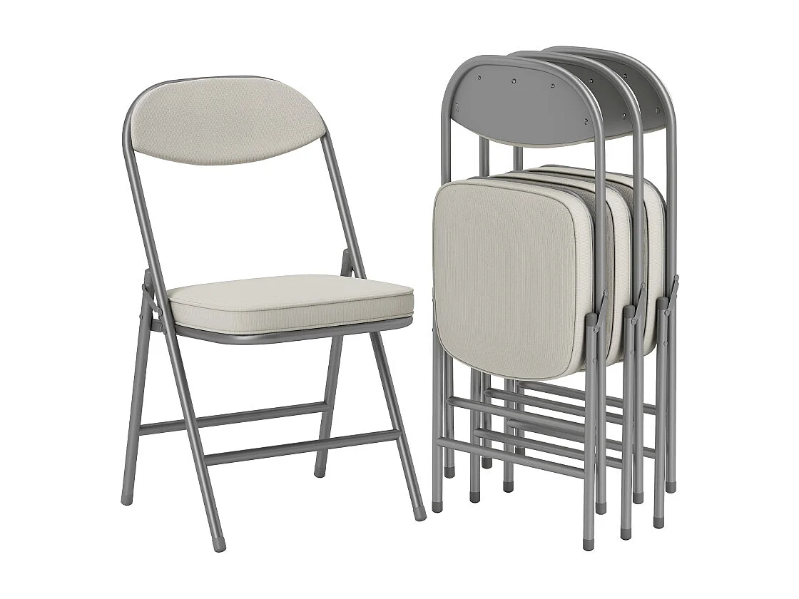 Chaise pliante avec dossier rembourré, ensemble de 4 chaises, structure en métal, coloris crème, (48.5x45x82 cm)