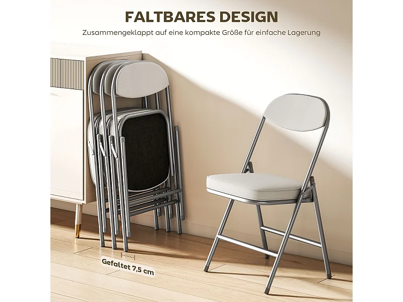 Chaise pliante avec dossier rembourré, ensemble de 4 chaises, structure en métal, coloris crème, (48.5x45x82 cm)