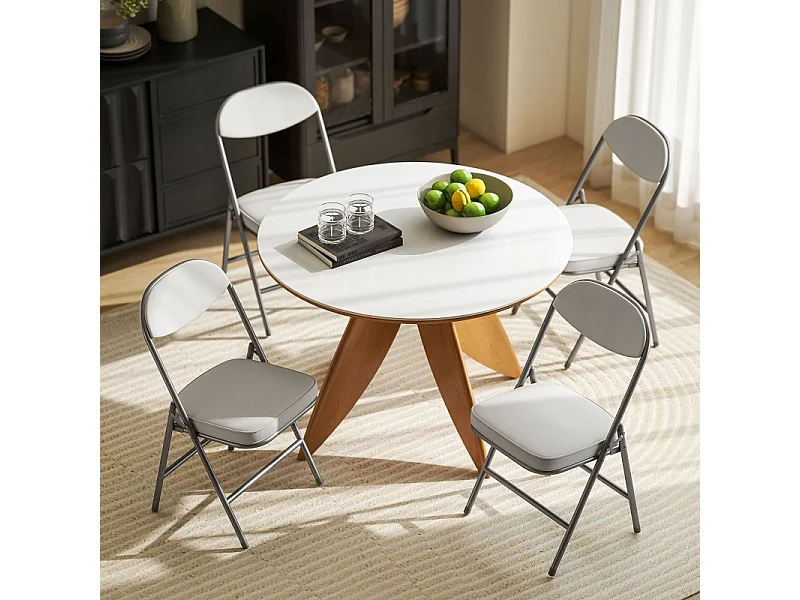 Chaise pliante avec dossier rembourré, ensemble de 4 chaises, structure en métal, coloris crème, (48.5x45x82 cm)