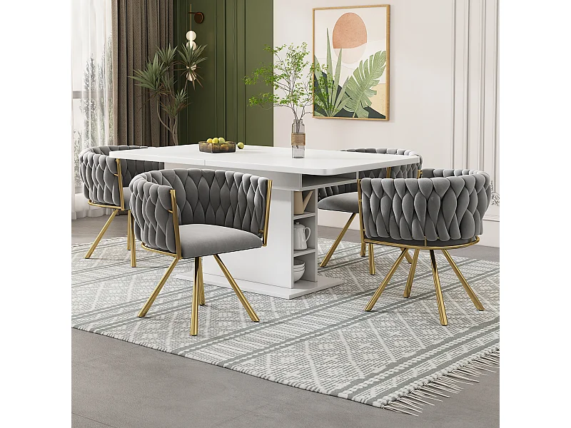 Set van 4 fluwelen eetkamerstoelen, modern design, goudkleurig metaalgrijs (50x45x91 cm)