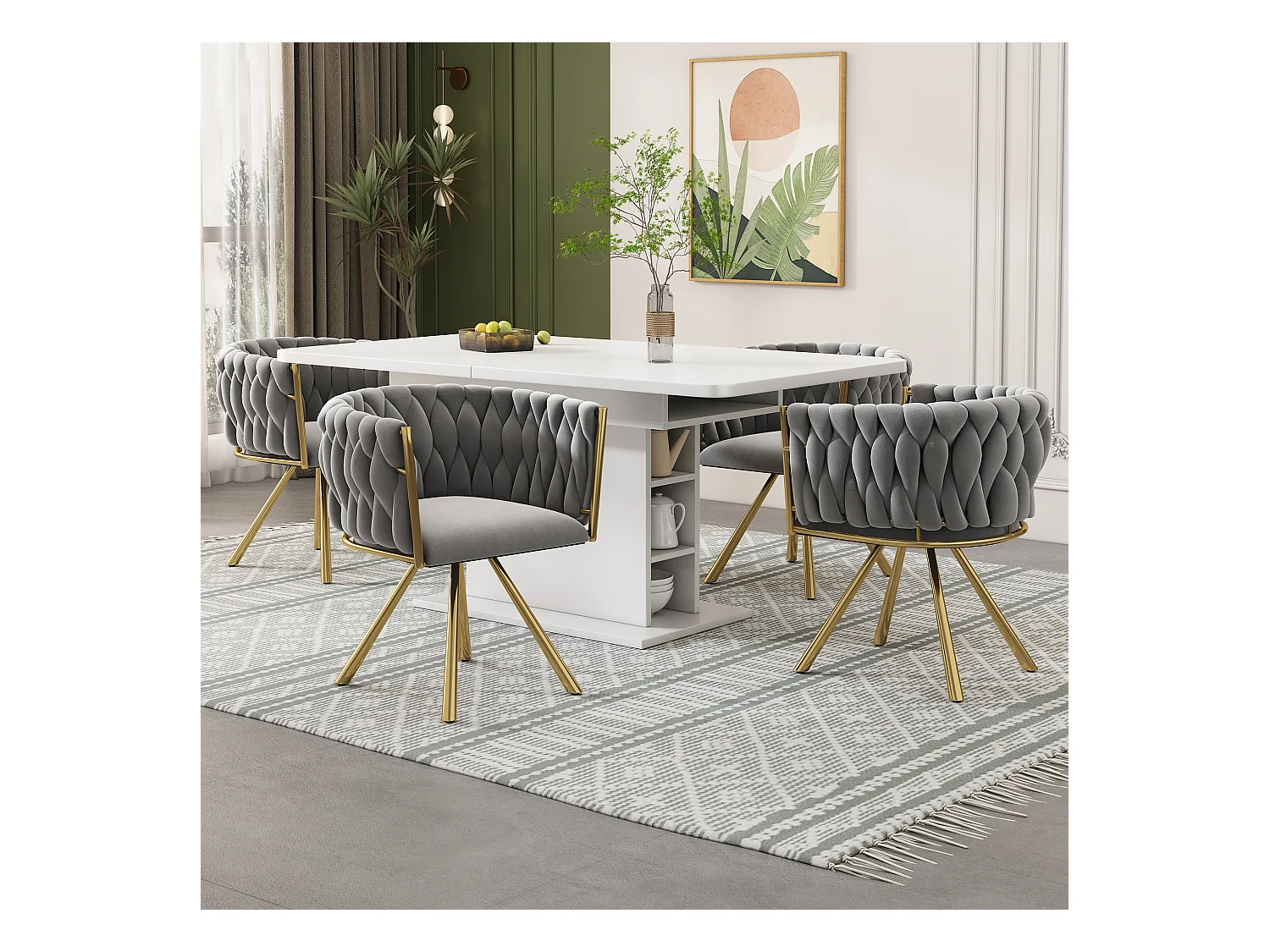 Chaise de salle à manger en velours, 4 pièces, design moderne, métal doré, gris (50x45x91 cm)