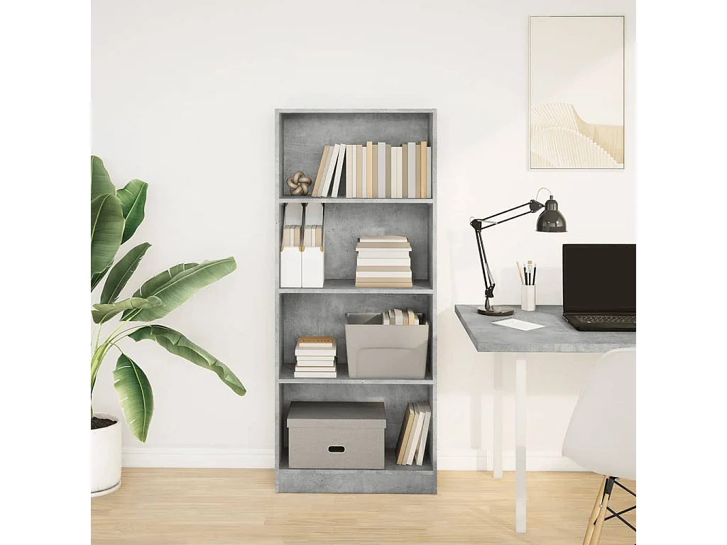 Librería de hormigón gris 60x24x143 cm madera de ingeniería