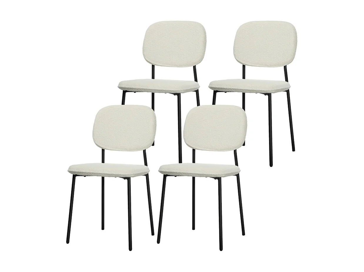 Set de 4 chaises de salle à manger, avec dossier, en polyester, blanc, (47x49x85 cm)