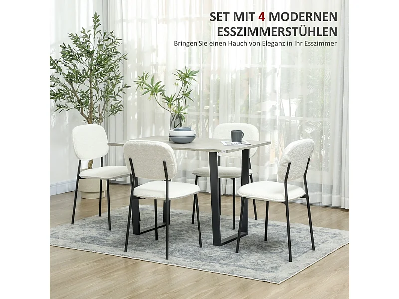 Set de 4 chaises de salle à manger, avec dossier, en polyester, blanc, (47x49x85 cm)