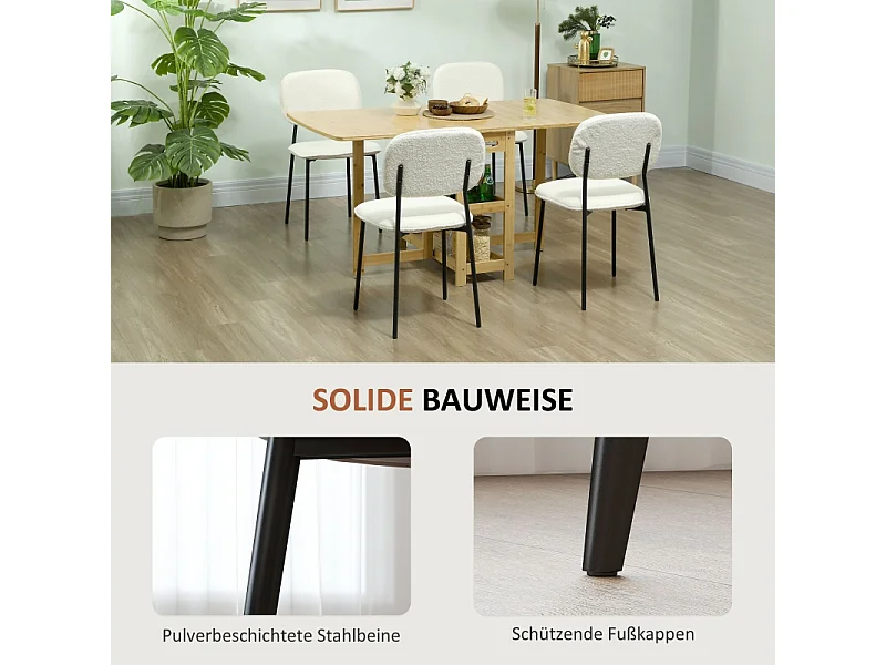Set de 4 chaises de salle à manger, avec dossier, en polyester, blanc, (47x49x85 cm)
