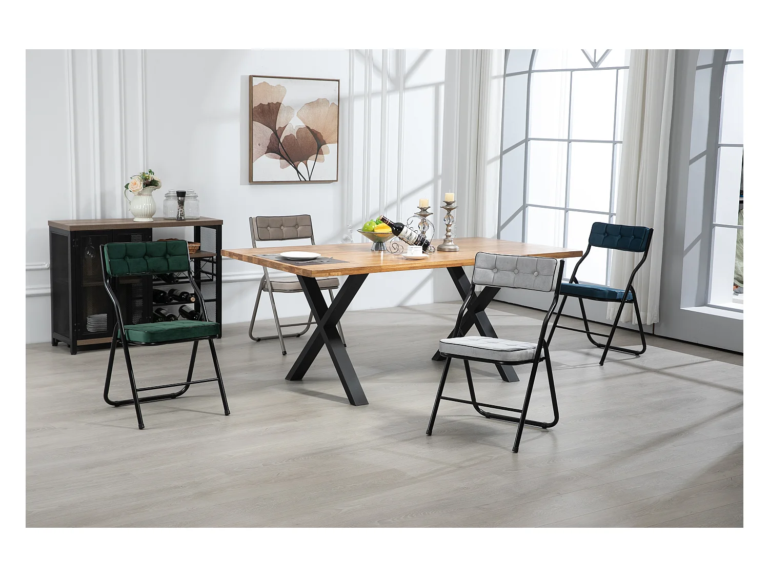 Chaises pliantes 2 pièces, chaises de salle à manger avec coussin, acier, vert (46x47x80 cm)