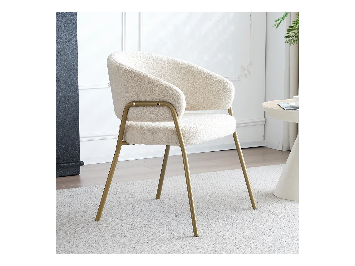 Sedia da pranzo in velluto bianco, design moderno, gambe in metallo dorato, set da 6 (49x48x78 cm)