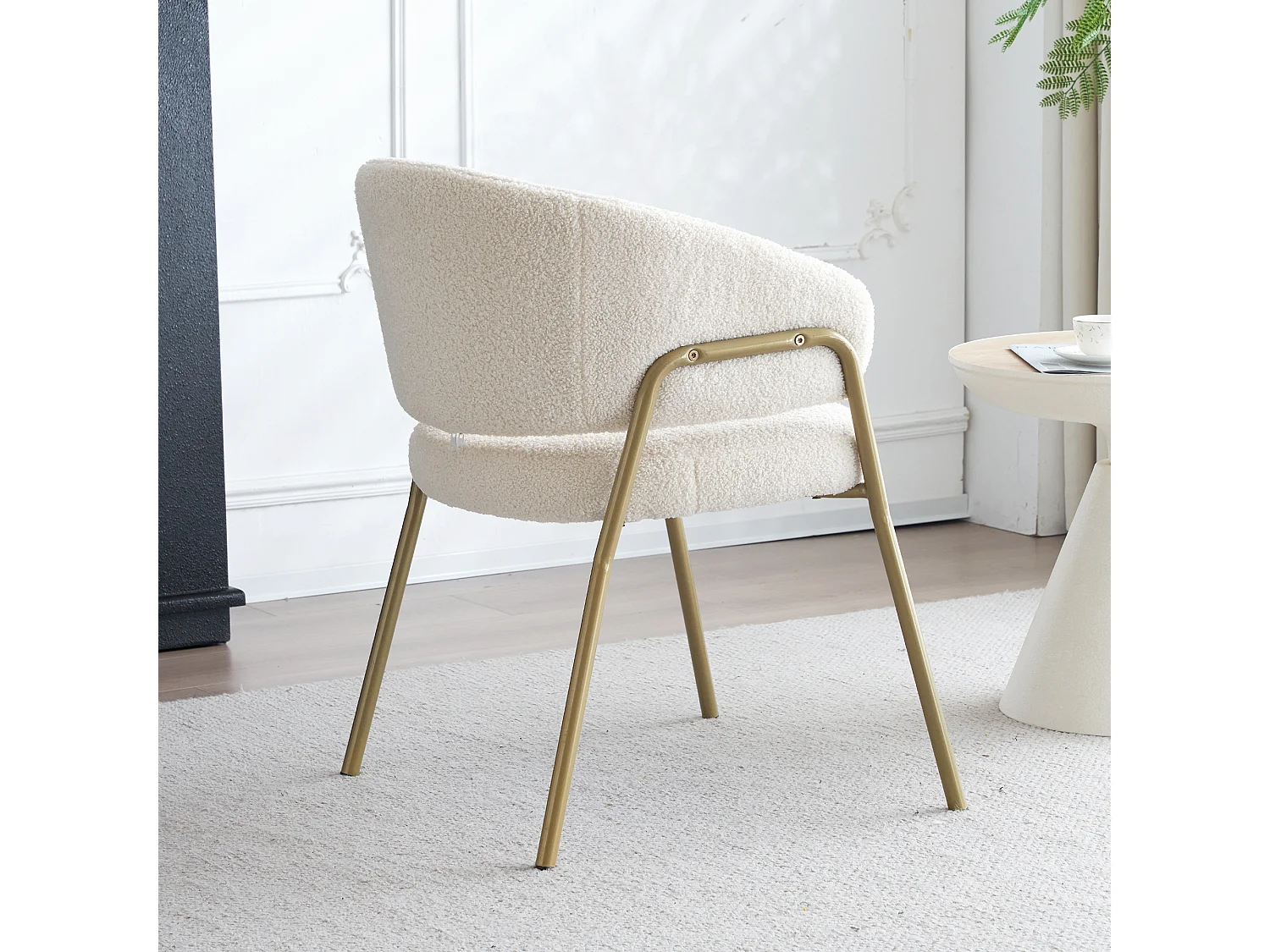 Chaise de salle à manger en velours blanc, design moderne, pieds en métal doré, lot de 6 (49x48x78 cm)