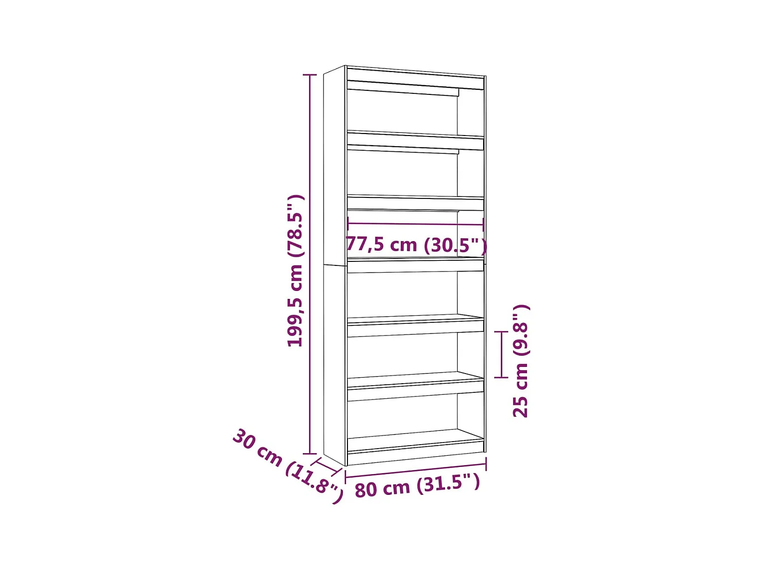 Bibliothèque/Séparateur de pièce Blanc 80x30x199,5cm Pin massif