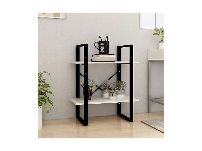 Libreria a 2 ripiani Bianca 60x30x70 cm Legno massello di pino