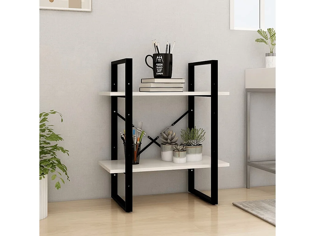 Libreria a 2 ripiani Bianca 60x30x70 cm Legno massello di pino