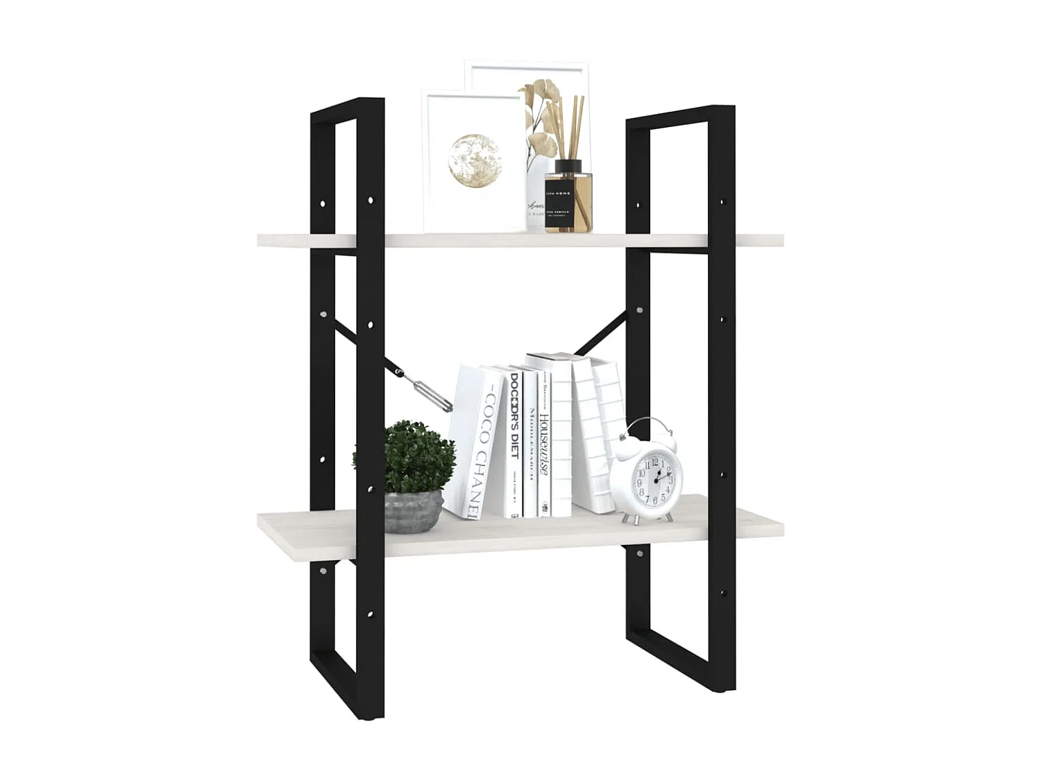 Libreria a 2 ripiani Bianca 60x30x70 cm Legno massello di pino