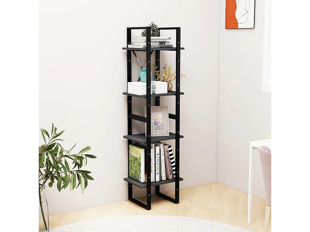 Bibliothèque à 4 niveaux Gris 40x30x140 cm Bois de pin massif