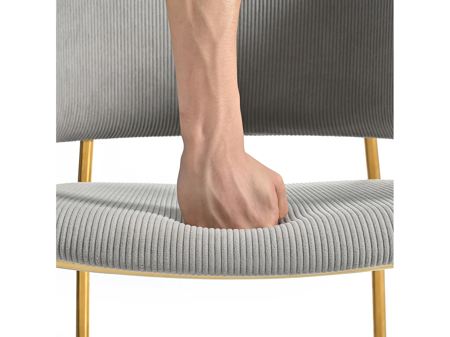 2 Chaises design moderne en velours côtelé, pieds inclinés réglables, métal et bois, gris (55x55x80cm)