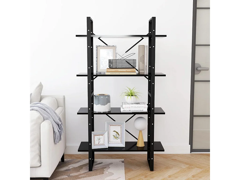 Librería de 4 niveles negra 80x30x140 cm madera de ingeniería