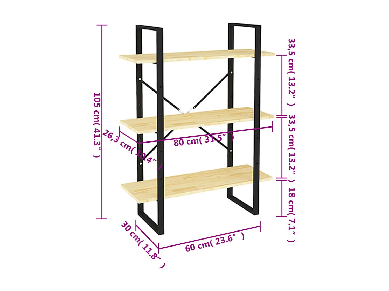 Bibliothèque à 3 niveaux 80x30x105 cm Bois de pin massif