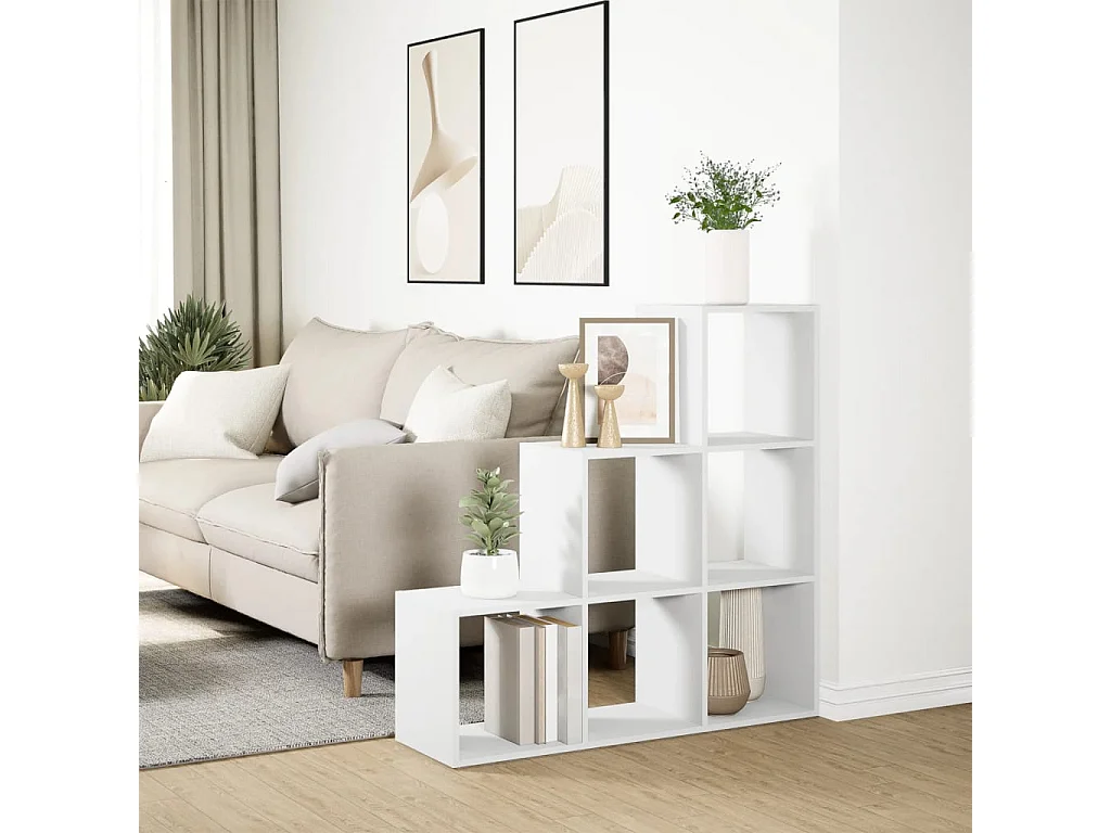 Estantería separadora de 3 niveles blanca 99x29x99 cm