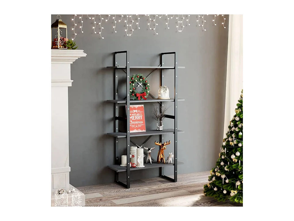 Boekenkast met 4 niveaus Grijs 80x30x140 cm Massief grenenhout