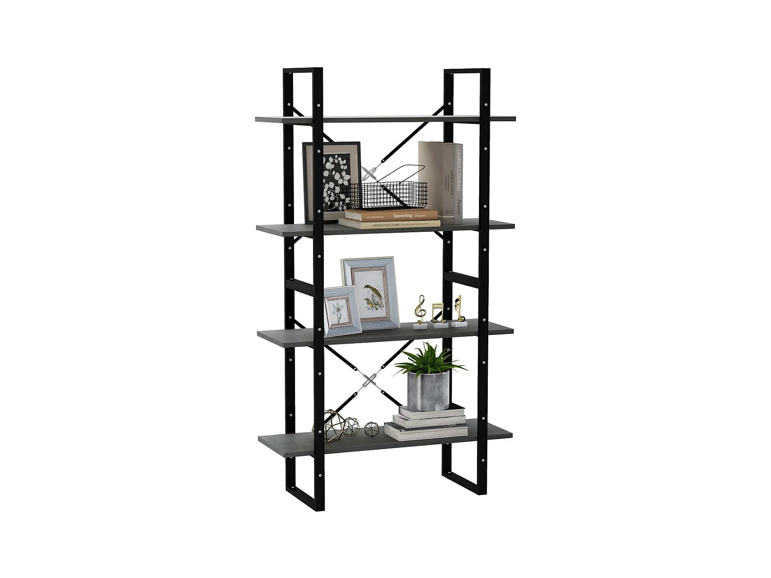 Boekenkast met 4 niveaus Grijs 80x30x140 cm Massief grenenhout