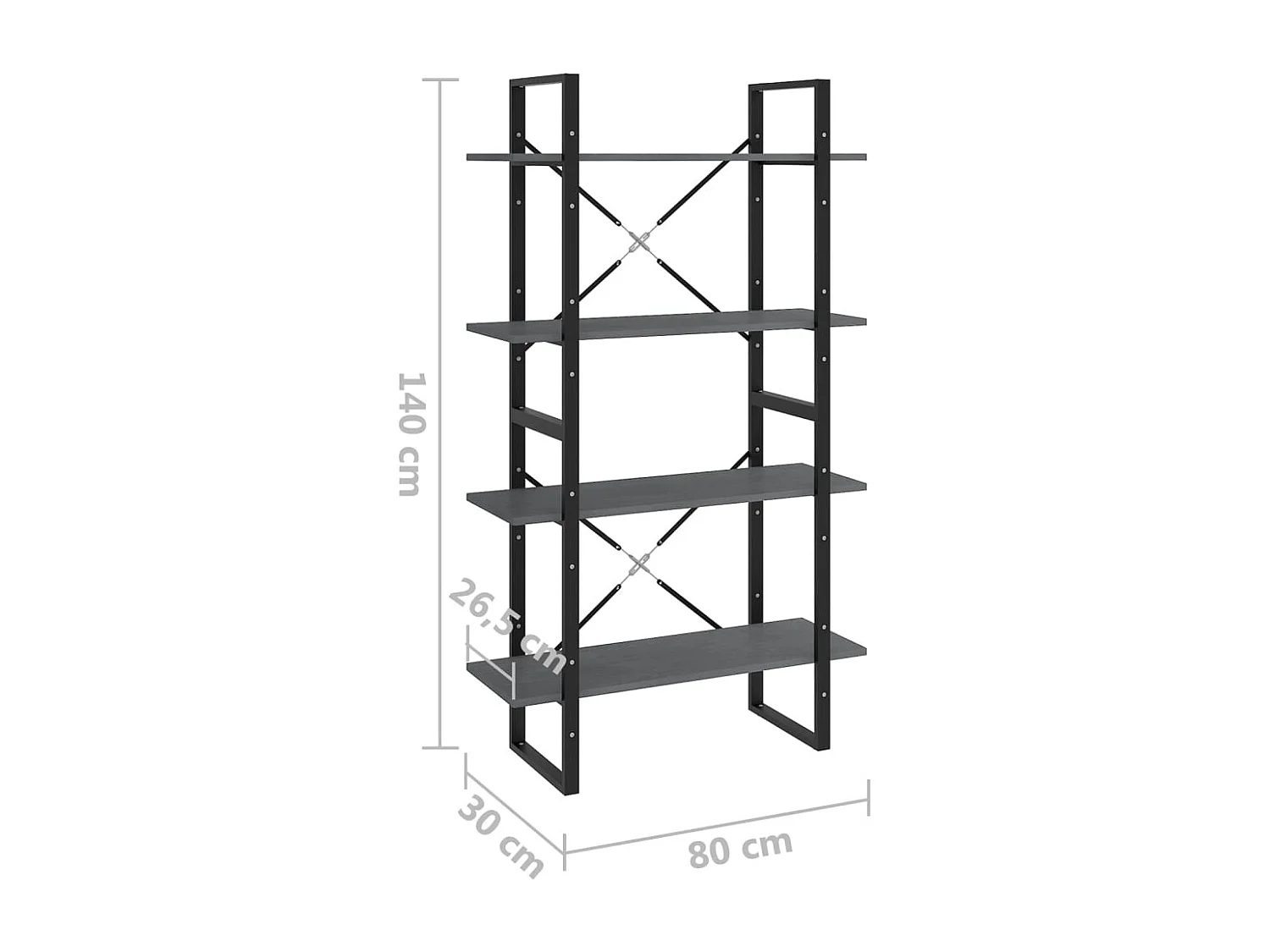Boekenkast met 4 niveaus Grijs 80x30x140 cm Massief grenenhout