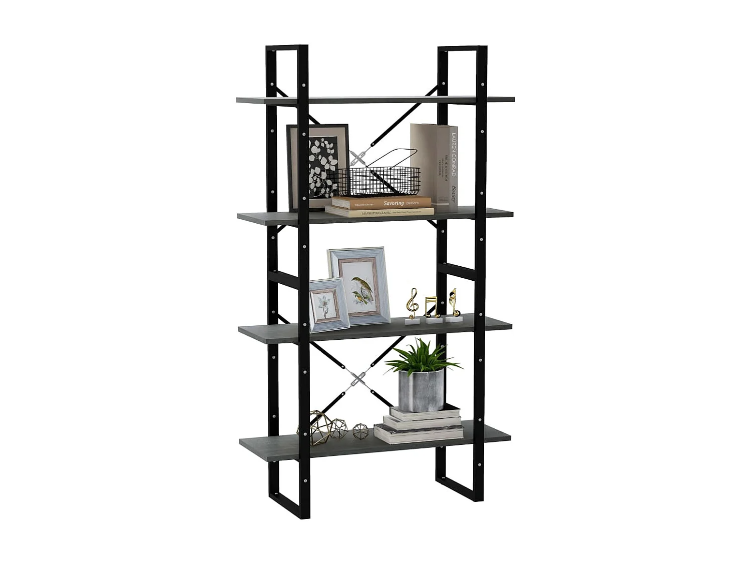 Bibliothèque à 4 niveaux Gris 80x30x140 cm Bois de pin massif