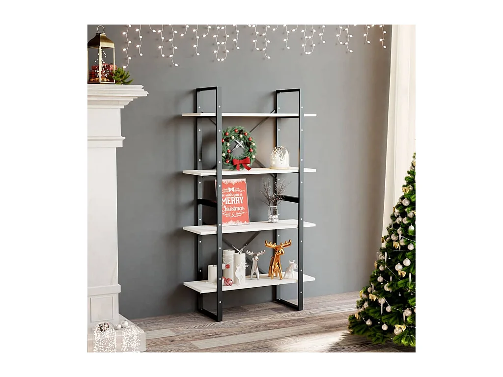 Librería de 4 niveles Blanca 80x30x140 cm Madera maciza de pino