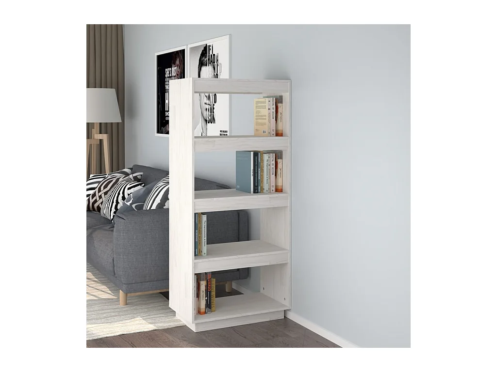 Librería/Bifurcador de ambientes blanco 60x35x135 cm Pino macizo