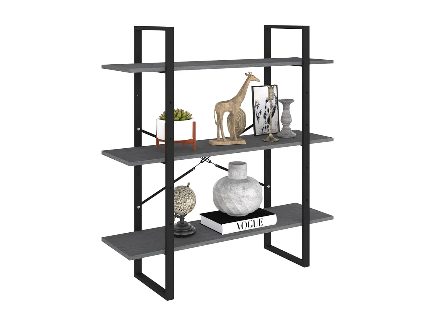 Bibliothèque à 3 niveaux Gris 100x30x105 cm Bois de pin massif