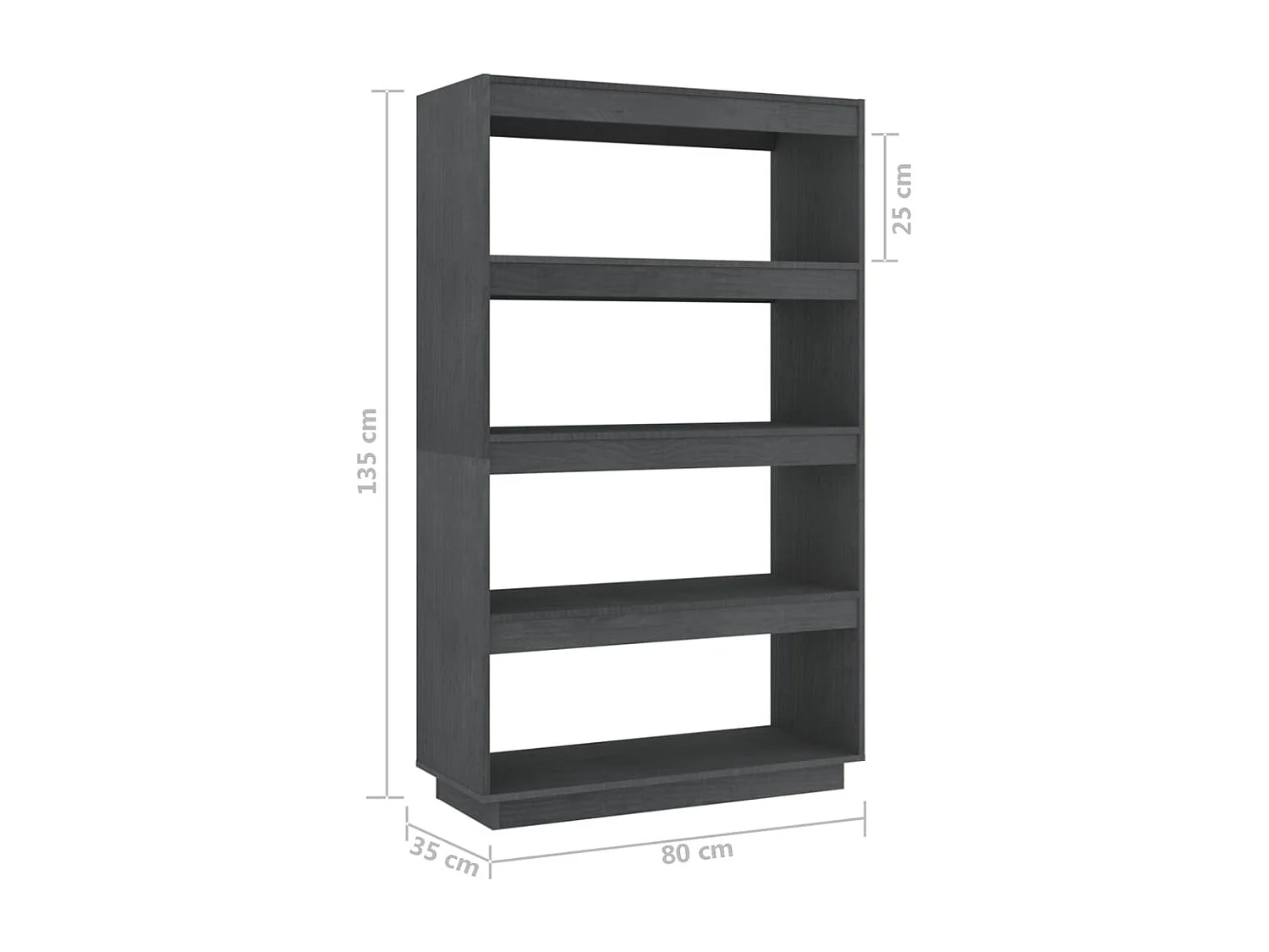 Librería/Bifurcador de ambientes Gris 80x35x135 cm Pino Macizo