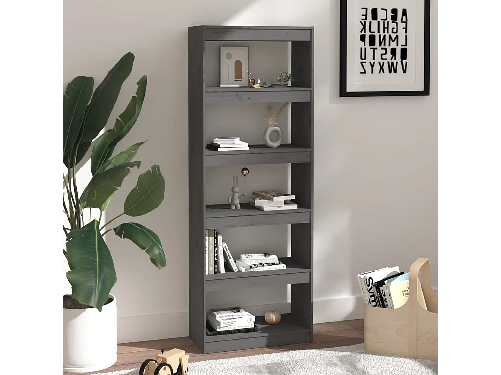 Bibliothèque/Séparateur de pièce Gris 60x30x167,5 cm Pin massif