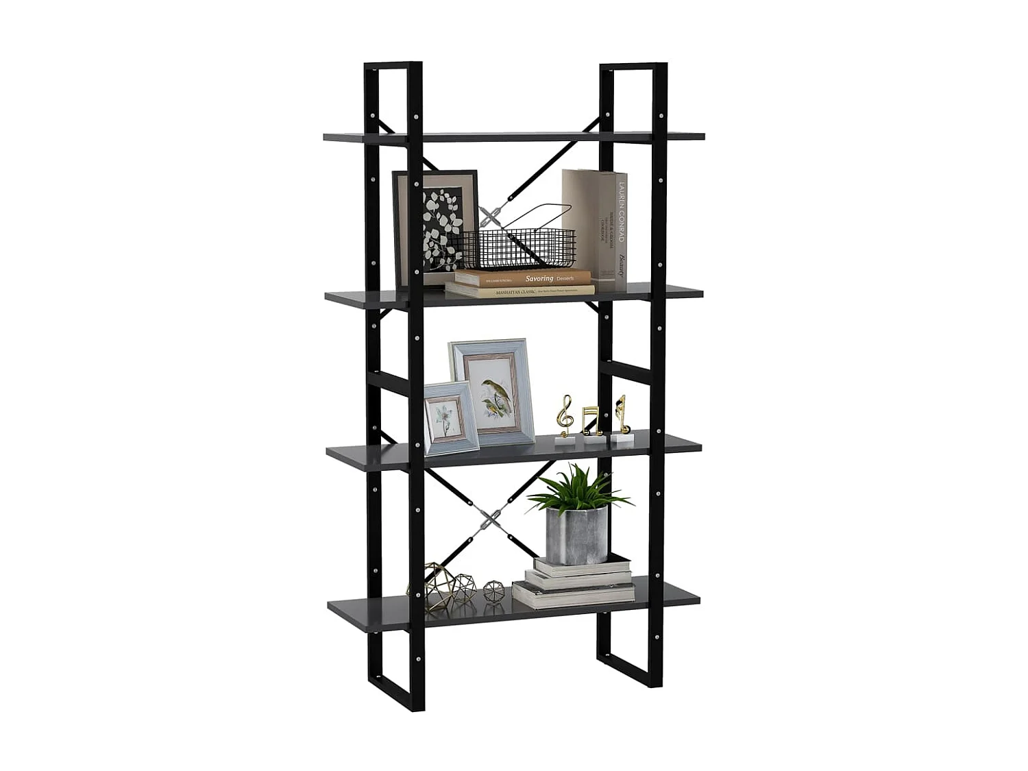 4-laags boekenkast grijs 80x30x140 cm bewerkt hout