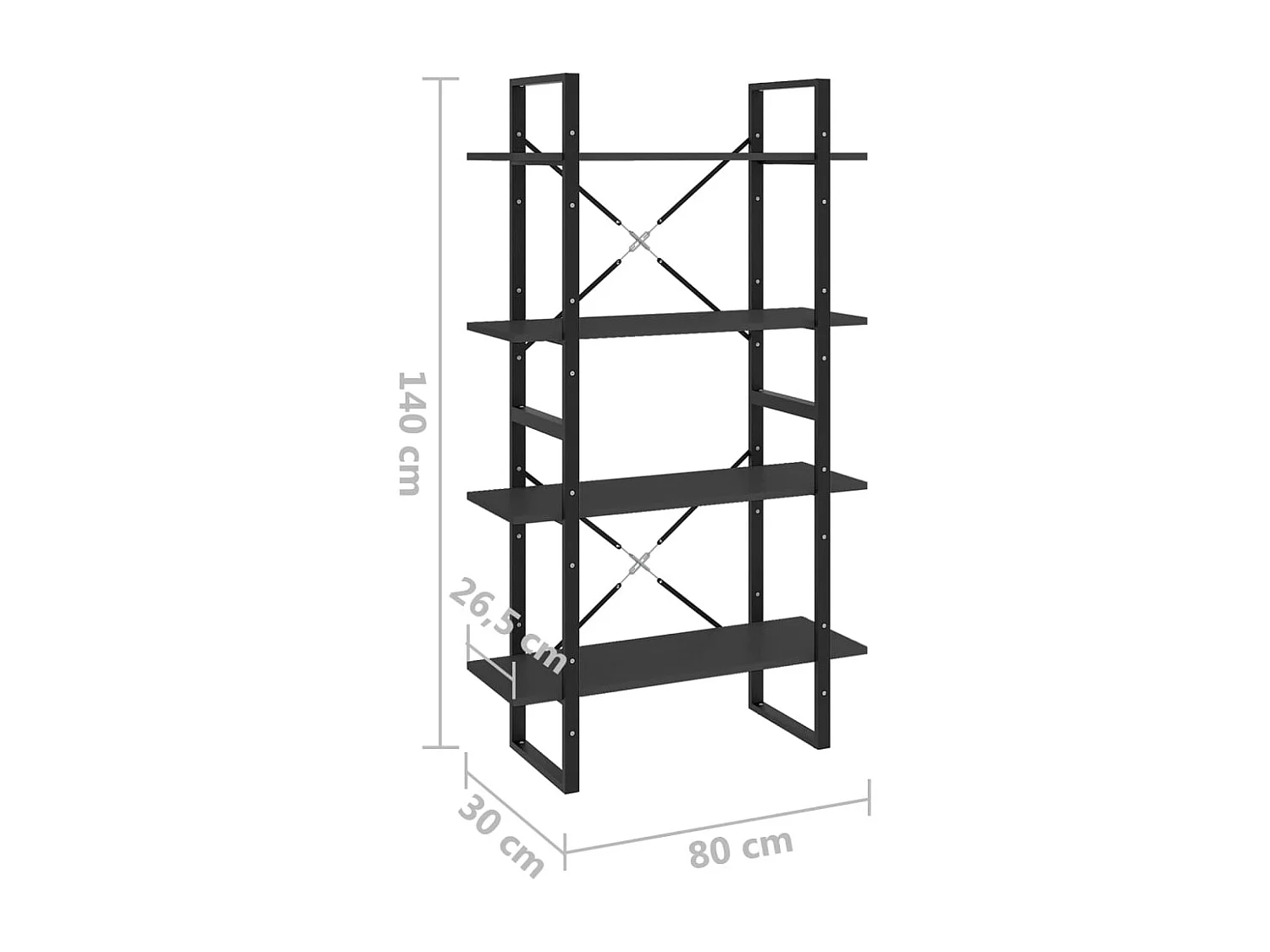 4-laags boekenkast grijs 80x30x140 cm bewerkt hout