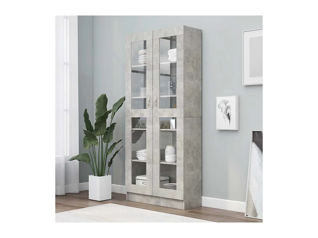 Armoire à vitrine Gris béton 82,5x30,5x185,5 cm Bois ingénierie