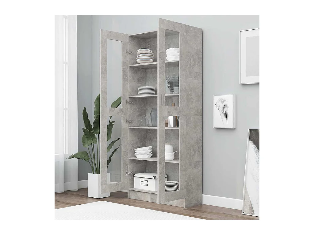 Armoire à vitrine Gris béton 82,5x30,5x185,5 cm Bois ingénierie