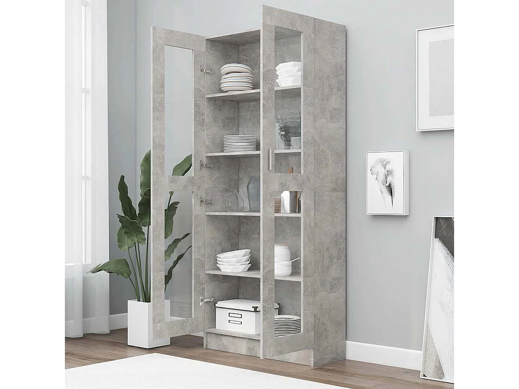 Armoire à vitrine Gris béton 82,5x30,5x185,5 cm Bois ingénierie