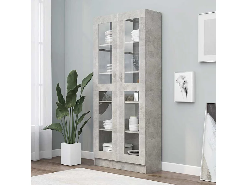Vetrina in cemento grigio 82,5x30,5x185,5 cm in legno ingegnerizzato