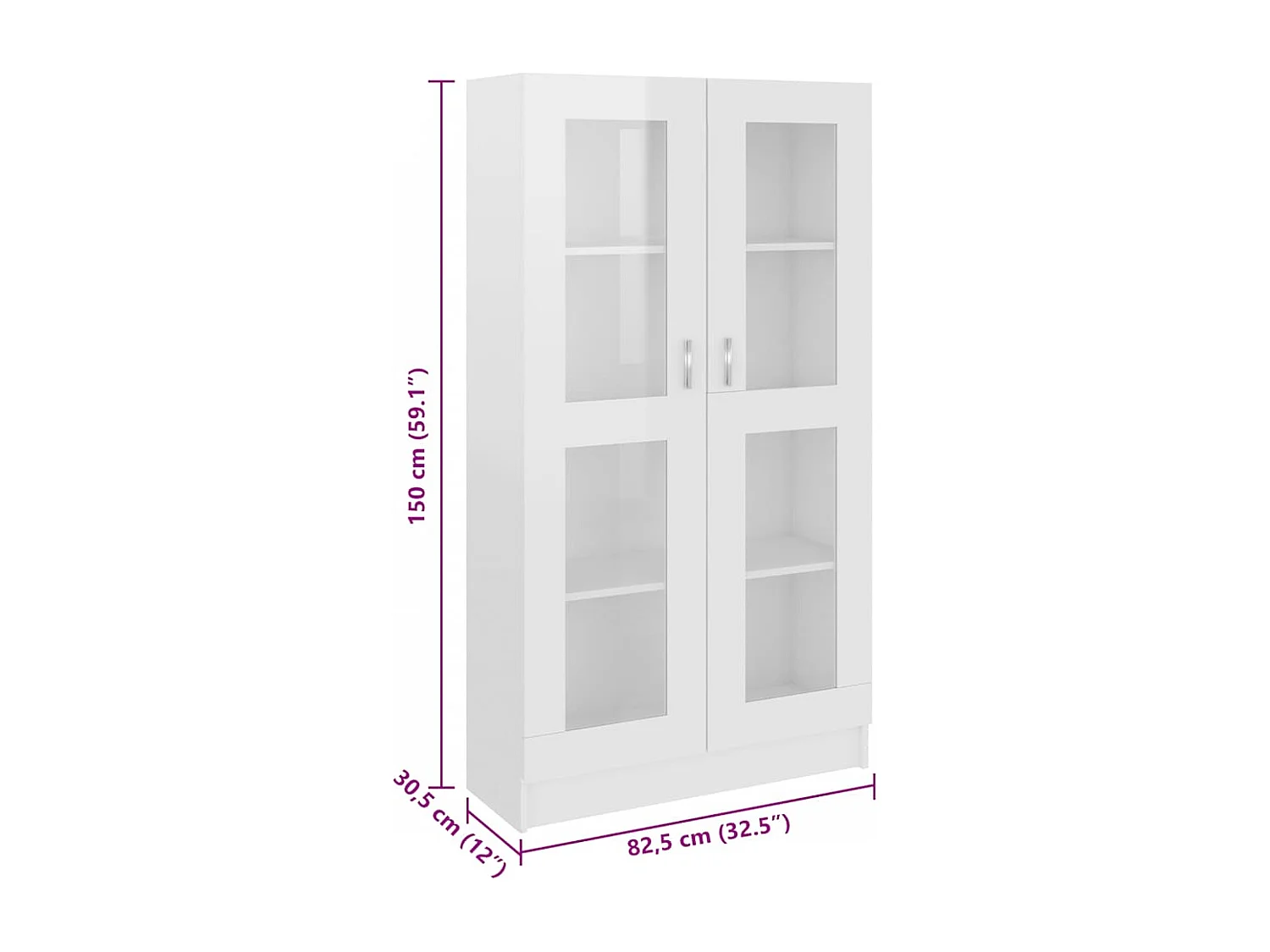 Armoire vitrine Blanc brillant 82,5x30,5x150 cm Bois ingénierie