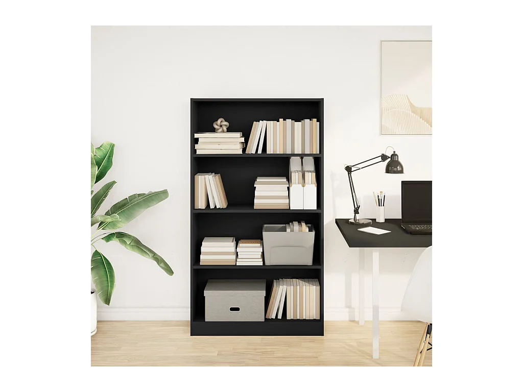 Bibliothèque noir 80x24x143 cm bois d'ingénierie