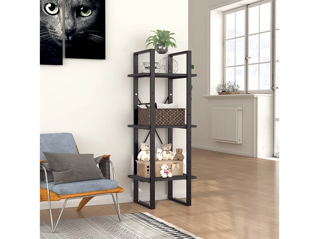 Bibliothèque à 3 niveaux gris 40x30x105 cm bois d'ingénierie